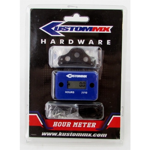 KUSTOM MX HOUR METER WITH MOUNT BRACKET - BLUE
