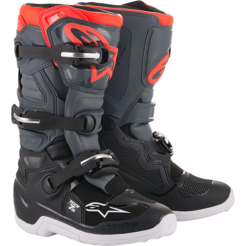 ALPINESTARS 2024 TECH 7S BLACK/GREY/FLO RED KIDS BOOTS - 4