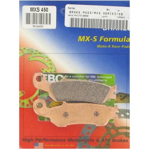 EBC BRAKES YAMAHA YZ/YZF MXS SINTERED FRONT BRAKE PAD SET