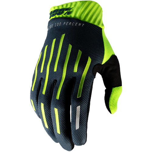 100% PERCENT RIDEFIT FLURO YELLOW/CHARCOAL GLOVES - SM