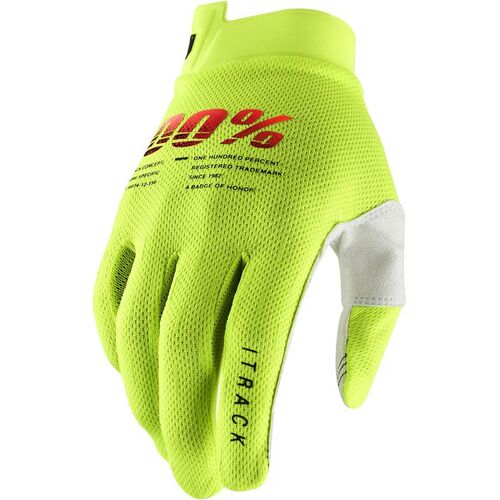 100% PERCENT I-TRACK FLURO YELLOW KIDS GLOVES - SM