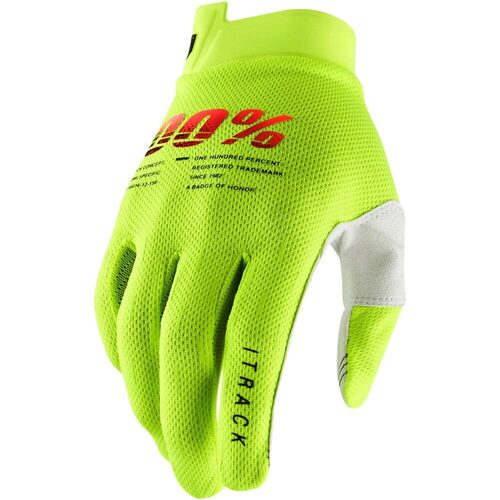100% PERCENT I-TRACK FLURO YELLOW GLOVES - MD