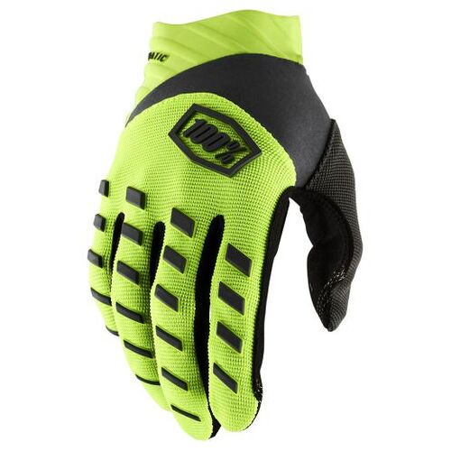 100% PERCENT AIRMATIC FLURO YELLOW/BLACK KIDS GLOVES - MD