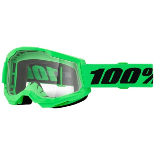 100% PERCENT STRATA 2 NEON GREEN CLEAR GOGGLES
